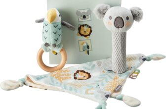 Nuby Baby Gift Set with 3-Piece Keepsake Giftbox, 0M, Animal Adventures Includes a Rattle, Comforter and Squeaker, Stimulates Early Development, Soft Plush Toys Ideal for Any Baby Gift