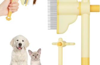 OFFCUP Pet Hair Comb, Cat and Dog Flea Comb, Stainless Steel Long and Short Teeth, Rotatable Combs Head, Self-Cleaning Design, Suitable for Pet Grooming and Hair Removal (Yellow)
