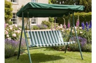 OHS 3 Seater Swing Bench with Canopy – Green/White Stripe
