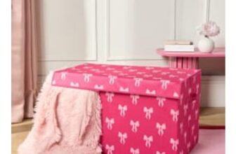 OHS Bow Print Large Collapsible Storage Box with Lid – Hot Pink