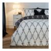 OHS Bow Ribbon Print Reversible Duvet Cover Set – Monochrome