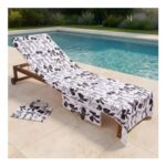 OHS Cherry Bow Print Beach Towel in a Bag – Monochrome