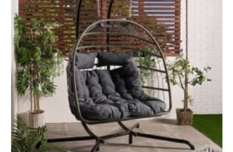 OHS Foldable Rattan Double Hanging Egg Chair – Grey