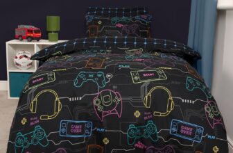 OHS Gaming Bedding Boys Single Duvet Cover Set, Gamer Gifts for Boys Winter Quilt Cover Ultra Soft Comfy Single Bedding Stylish Kids Duvet Cover Sets with Pillowcase, Black