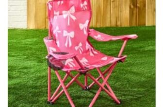 OHS Kids Bow Print Foldable Camping Chair – Hot Pink