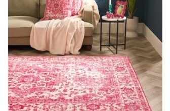 OHS Washable Vintage Printed Rug, Pink – 80 X 150cm