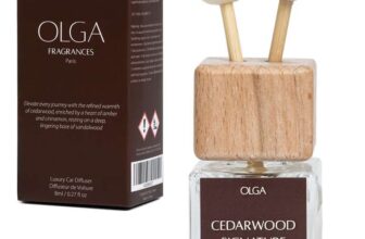 OLGA Car Air Freshener 8ml Cedarwood Signature Clip-on Diffuser with Wooden Reeds Sold by Olga Fragrances / FBA (S&S £3.59)
