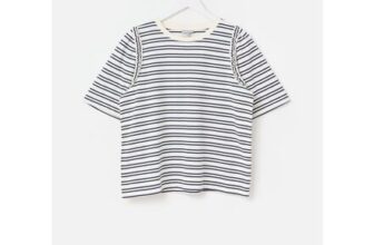 ORGANIC COTTON White & Navy Blue Striped Ruffle T-Shirt