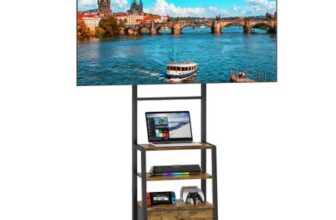 OYRREU Rolling TV Stand with Mount and Fabric Drawer Brown
