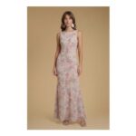 Oasis Lace Cowl Back Chiffon Printed Maxi Dress