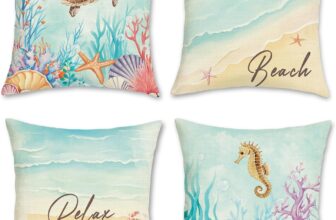 Ocean Beach Cushion Covers Coastal Sea Turtle Seahorse Coral Summer Polyester Decorative Pillowcases for Sofa Bed Home Patio 45 x 45 cm Set of 4