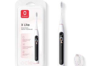 Oclean X Lite Electric Toothbrush Smart Screen, 5 Modes, Sonic, 40-Day Battery – Type C Charging – Grey/Blue