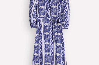 Octavia Cotton Dress Blue Ivory Embroidery