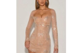 Odelie Embellished Sweetheart A-Line Mini Dress in Almond