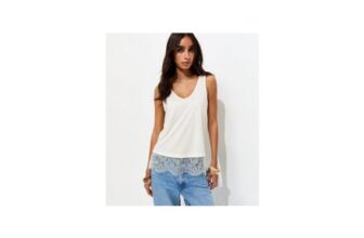 Off White Lace Trim Relaxed V-Neck Vest