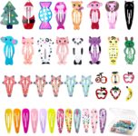 Oiomniv Hair Clips for Girls, 40Pcs No Slip Metal Snap, Barrettes for Kids Teens Women, Cute Candy Color Cartoon Design Hair Pins (Animals Fruits Stars) (Multicolor)
