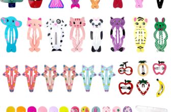 Oiomniv Hair Clips for Girls, 40Pcs No Slip Metal Snap, Barrettes for Kids Teens Women, Cute Candy Color Cartoon Design Hair Pins (Animals Fruits Stars) (Multicolor)