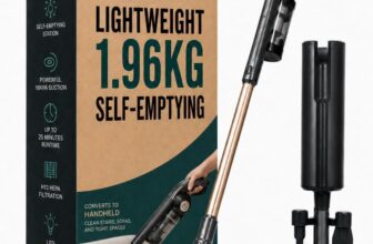 Olsen & Smith Self-Empty Cordless Vacuum Cleaner Lightweight 1.96kg Stick & Handheld Bagless Hoover, 18kPa Suction, 25min Runtime, H13 HEPA, LED Headlights Pet Hair, Car & Carpet – Grey