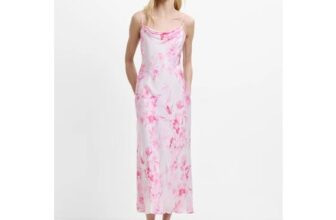 Oona Satin Cowl Neck Pink Floral Midi Dress