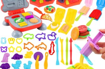 Ophy Dough Tools Kit for Kids – 54 Pcs Dough Accessories Include Hamburger Maker Dough Tools, Ice Cream Maker, Noodles and Cutters Dinosaur Molds Dough Sets Gift for Boys Girls Educational Toy