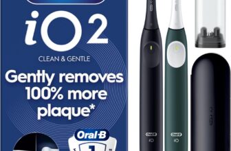 Oral-B iO2 Electric Toothbrushes, 2 Handles, Night Black & Forest Green – 2 Gentle Care Brush Heads, Travel Case, Travel Refill Holder, Toothbrush for Adults, Designed by Braun, UK Two Pin Plug