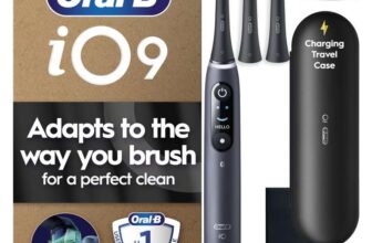 Oral-B iO9 Electric Toothbrush, Black – Includes 3 Brush Heads, Charging Travel Case and Head Holder with an App Connected Handle