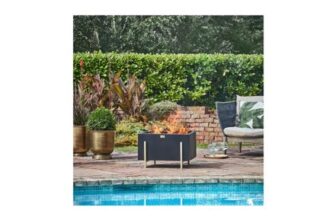 Outdoor Orion Garden Fire Pit/Fire Bowl in Matte Black & Antique Gold