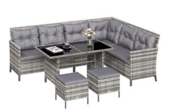 Outsunny 6 PCs Patio Wicker Sofa Set Rattan Chair Furniture W/ Glass & Cushioned