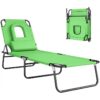 Outsunny Folding Sun Lounger with Face Hole, 4-Position Adjustable Backrest Garden Recliner