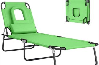 Outsunny Folding Sun Lounger with Face Hole, 4-Position Adjustable Backrest Garden Recliner