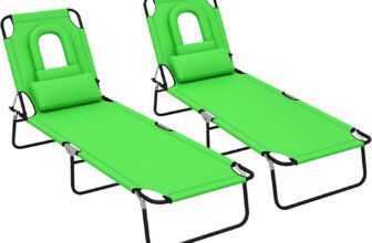 Outsunny Folding Sun Loungers Set of 2 with Face Hole, 4-Position Adjustable Backrest Garden Recliner Chairs Sunbeds, Outdoor Lounge Chairs with 600 D Oxford Cloth Seat, Pillow for Beach, Green