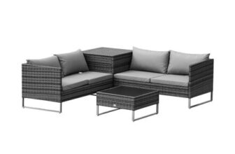 Outsunny Rattan Garden Furniture Set with Storage Table, Cushions, Grey
