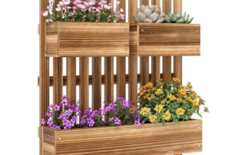 Outsunny Wall-mounted Wooden Garden Planters with Trellis, Drainage Holes and 3 Movable Planter Boxes with Liners