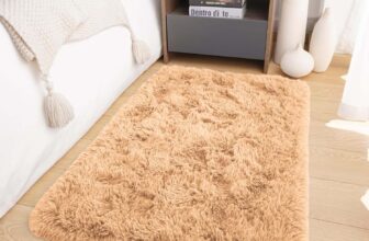 Oxford Homeware Rugs Living Room 60×110 cm Beige Area Rugs for Bedroom Small Fluffy Shaggy Super Soft Non Slip Rug Washable Modern Floor Carpets Bedside Rug for Kids Room