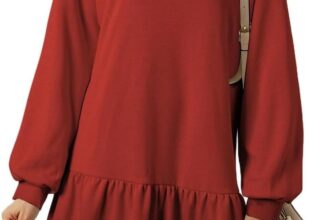 PICKLION Womens Casual Dress Long Sleeve Ladies Pullover Dress Mini Pleated Ruffle Sweatshirt Dresses