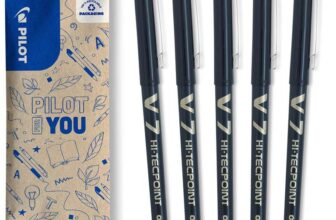 PILOT – V7 Hi-Tecpoint Liquid Ink Rollerball Pen – Medium 0.7mm Tip – 5 x Black