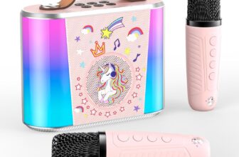 PKBD Karaoke Machine for Kids with 2 Wireless Microphone,Mini Portable Karaoke Bluetooth Speaker with Voice Changing Effects & LED Lights,Gifts for Girls Boys Age 3-15(Pink)