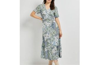 Paisley Shirred Empire Waist Midi Dress