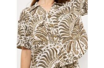 Palm Print Short Sleeve Shirt with Linen – 14 to 20
