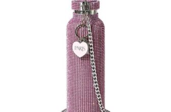 Paris Hilton Pink Glitter Water Bottle, Stainless Steel, Rhinestones