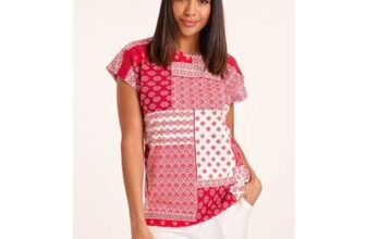Patchwork Print Lace Shoulder T-Shirt