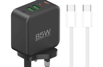 Pavareal K130 British standard GaN AACC PD 85W C to C black charger set (dual flash charging)