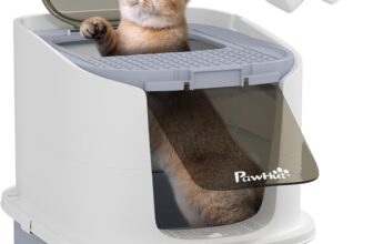 PawHut Cat Litter Tray with Lid, Cat Litter Box with Deodorisation Bags, Scoop, Top Entry, Litter Tray with Drawer Pan, Grey