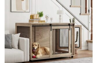 PawHut Dog Crate Furniture with Sliding Door 118×75.5x82cm Walnut Brown