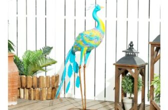 Peacock Garden Statue, Metal Garden Gift with Stakes, Multi-Colour