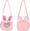 Personalised Girls Crossbody Bag with Name Cute Bunny Ear Shoulder Bag for Kids PU Leather Mini Handbag Pink Heart Purse Gift for Daughter, Niece and Friend