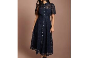 Petite Floral Lace Collared Midi Dress