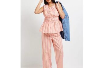 Petite Stripe Elasticated Waist Wide Leg Printed Trouser