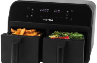 Petra 7.4L Dual Air Fryer, 2400W, Removable Non-Stick Cooking Drawers, XL Frying Trays, Adjustable Temperature, 6 Presets & 60-Minute Timer
