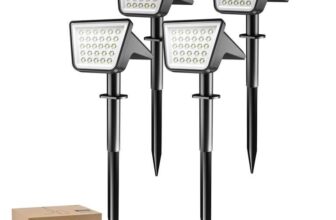 Philips 4 Pack Solar Spot Lights Outdoor Waterproof, 28 LED 7500K Solar Powered Landscape Pathway Lights – Sold by Favourline-UK / FBA